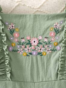 SHEIN Leap Crew Tween Girls Woven Chiffon Ruffle Embroidered Wide Leg Jumpsuit, Mint Green, Suitable For Spring Outing, Resort, Garden Tea, Casual Outings - Mint Green - View 10