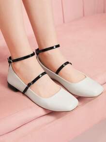 CUCCOO DOLLMOD Women's Flat Square Toe Plaid Mary Jane Shoes,Cute Campus/Japan Style Low Heel - Black and White - View 3