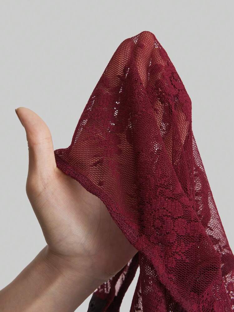 Women's Lace Sleeveless Mock Neck See-Through Bodysuit,Burgundy,Summer,Seksi Chic,Night Out,Elegant Outfit Shows Body Curve,Vintage Music Festival