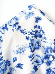 Ellevyn Women's Elegant Blue & White Floral Print Spaghetti Strap Ruffle Ruffle Trim Waist A-Line Short Dress, Spring/Summer,Pastel Dresses For Women - Multicolor - View 9