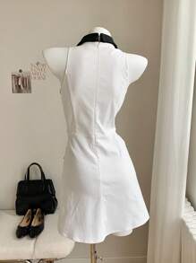 Comfortcana Vestido mini elegante de mujer sin mangas con bloques de color