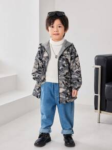 1 件装年轻男孩休闲连帽保暖内衬迷彩派克大衣，适合通勤、校服、日常休闲、派对、婚礼、洗礼 - 彩色 - 查看 4