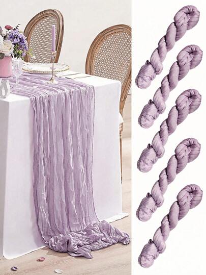 SHEIN 1/2/5Pcs 90*180cm/90*340cm Light Purple Pleated Table Runner, Folding Tablecloth, Birthday Decoration Wedding Decoration Festival Home Decoration Party Room Desktop Decoration Tablecloth, Table Runner, Solid Color Tablecloth Valentine's Day