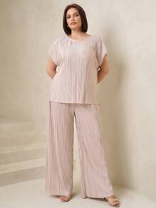Chikora Blusa con mangas tipo murciélago y pantalones de pierna ancha de talla grande