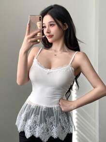 DAZY 女士蕾丝拼布荷叶边下摆吊带背心