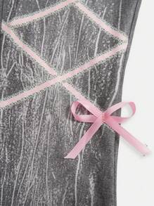 Young Girls Y2K Stylish Lovely 3D Bow Denim Effect Print Flare Ankle Pants - Multicolor - View 4