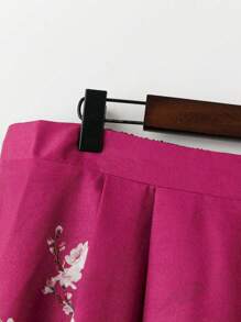 SHEIN Clasi Váy chữ A dài đến đầu gối họa tiết hoa nhỏ nhắn phong cách Trung Hoa cỡ lớn cho nữ - Màu Hồng Tươi - Xem 3