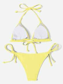 SHEIN Swim Simple Solid Color Bikini Set For Beach & Holiday For Summer Beach Vacation - Yellow - View 2