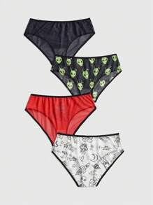 ROMWE Kawaii 4pcs/Set Funny Alien Colorblock Print Briefs - Multicolor - View 2