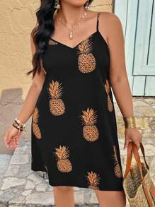 SHEIN VCAY Abito canotta con stampa ananas, taglie forti, casual ed elegante per l'uso quotidiano
