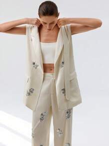 Aveloria Modichic 缎面重磅亮片串珠系带背心西装外套与西装裤组成高端现代时尚优雅精致的西装套装 - 彩色 - 查看 4