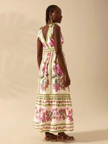 CAJUNI Floral Print Tie Shoulder Dress - Multicolor - View 3