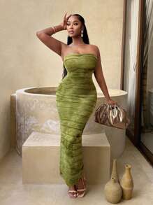 BamGleam 女士扎染抹胸连衣裙，简约时尚，休闲日常穿着 - 彩色 - 查看 4