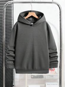 SHEIN Tween Boys' Casual Graffiti Print Hooded Long Sleeve Knit Sweatshirt - Dark Grey - View 6