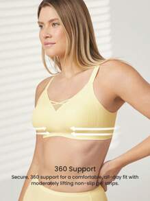 LUVLETTE Dream Curve 2ndSkin 全覆盖无线无缝透气侧支撑 V 领休闲运动健身内衣外穿文胸黄油黄色隐形内衣粘性 SizeFreedom 基本款文胸