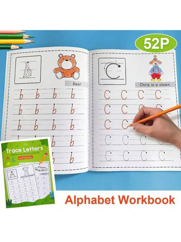 SHEIN Kerstversiering Kinderen leren letters Vroege educatie Schrijfoefening Werkboek Alfabet Handschrift oefenboek Trace Letters Montessori 52PSchool, Student,Schrijfwaren,Schoolbenodigdheden,Kinderboek,Werkboek,Trace,Montesori,Kinderonderwijs,Schoolboek