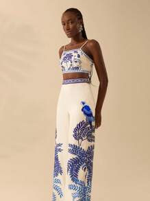 CAJUNI Bird & Palm Print Wide Leg Pants - Multicolor - View 5