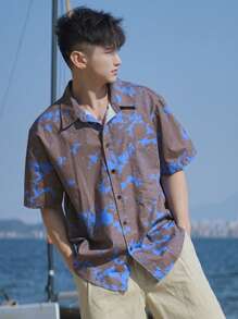 DAZY Camisa de estilo de vacaciones con diseño de patrón abstracto multicolor para hombre, de verano - Multicolor - Ver 1