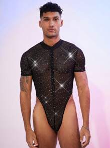 FeverCity Men's Sheer Mesh Jumpsuit & Overalls - Black - View 1