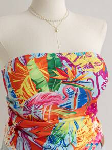 Soleia Women's Plus Size Vacation Spring Tropical Floral Print Tube Top - Multicolor - View 4