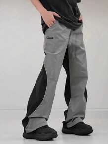 SHEIN Tween Boys' Casual Patchwork Pocket Straight Leg Pants - Grey - View 1