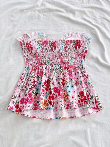 Soleia 女士浪漫碎花露脐抹胸上衣，饰有荷叶边、前系蝴蝶结和蝴蝶结点缀，A字型荷叶边下摆，适合度假、情人节、婚礼等场合，也是女士度假、情人节、生日和夏季的理想之选。 - 彩色 - 查看 3
