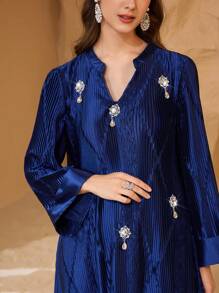 Al Najma Vestido elegante y digno de mujer con bordado de perlas hecho a mano y tela fruncida, kaftan y jalabiya, vestidos de noche de lujo para mujer, modesto
