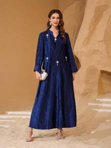 Al Najma Vestido elegante y digno de mujer con bordado de perlas hecho a mano y tela fruncida, kaftan y jalabiya, vestidos de noche de lujo para mujer, modesto