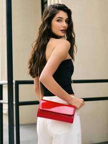 Red Stylish PU Envelope Bag With Detachable Chain Strap Evening Bag For Wedding Party Gift Travel Winter Gifts