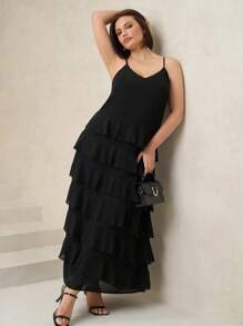 Chikora Plus Size Ruffle Hem Elegant & Romantic Camisole Dress