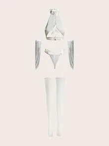 女式 Y2K 战士天使游戏角色性感内衣服装套装 - 白色 - 查看 2