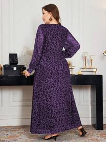 Modelyn Vestido elegante con estampado de leopardo, de tallas grandes, con escote cruzado, cintura asimétrica, mangas farol amplias y plisadas