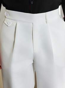 Manfinity Bizformal Men's Solid Color Straight Casual Suit Pants, Elastic Waist, Button Zipper Door Tube Design. Men's Casual Trousers, Can Be Worn Daily, Suitable For Business Work Parties, Weddings And Other Occasions. Can Be Used As A Gift For Boyfriends And Husbands