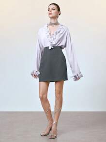 Arave Women's Office Chic Elegant Chic Spring/Summer High Waisted Mini Skirt,Summer Outfits For Women,Business Casual Skirt,Gray Skirt - Grey - View 3