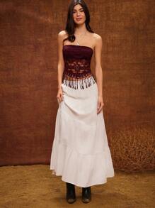 WESTFADE 夏季蕾丝半透明西部流苏露肩节日抹胸纳什维尔风格 - 棕色 - 查看 3