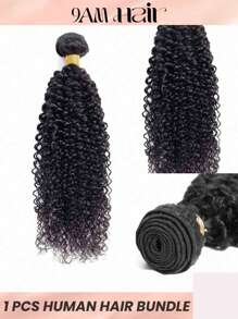 1 peça Pacote de Cabelo Humano Crespo Cacheado Cor Preto Natural 1 Pacote Extensão de Cabelo Trama Dupla Extensão de Cabelo - Natural Black - Visão 8