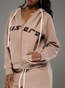 MUSERA Colour Block Oversized Pocket '' Slogan Zip Through Hoodie Distressed Waist Seam Cord Tracksuit Top Only - Multicolor - View 4