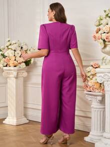 Ellevyn Combinaison longue torsadée à la taille pour femmes grande taille, rose, pour le printemps et l'été. Élégante, romantique, pour un usage quotidien et de rue