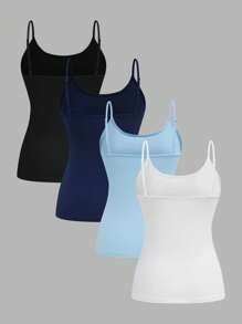 SHEIN EZwear 4pcs Summer Simple Solid Cami Top Back To School - Multicolor - View 2