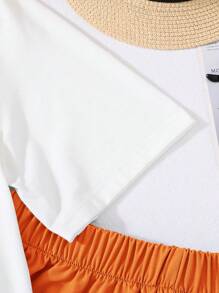 SHEIN 2 件青少年男童休闲日落和椰子树印花短袖 T 恤和短裤 2 件套装