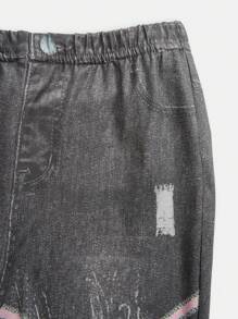 Young Girls Y2K Stylish Lovely 3D Bow Denim Effect Print Flare Ankle Pants - Multicolor - View 3