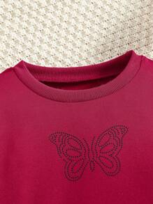 SHEIN 2pcs/Set Girls Casual Cute Butterfly Print Round Neck Long Sleeve Bow Decor Drop Shoulder Thin Sweatshirt And Skirt Set, Autumn/Winter