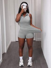 SHEIN Sport Studio Damen ärmelloses figurbetont kurzes Sportkleid im minimalistischen Stil mit Knopfverschluss vorne