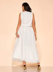 SHEIN BAE Plus Size Women Embroidered Jacquard Sleeveless Top/Vest And Long Flared Skirt Set, Elegant Sexy Outfit For Going Out, Summer,Spring Break Outfits,Easter Dress Women,Festival,Concert Outfit Women,Cropped Plus,Summer Coordinates For Women,Summer Sets,Conjuntos Elegantes