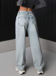 EURMUSE Low Waist Medium Straight Leg Jeans, Casual Everyday Fashion - Light Wash - View 2