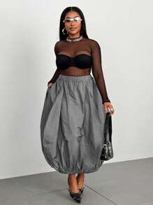 Maweii Plus Solid Slant Pocket Skirt Fall Cloth For Women - Grey - View 6