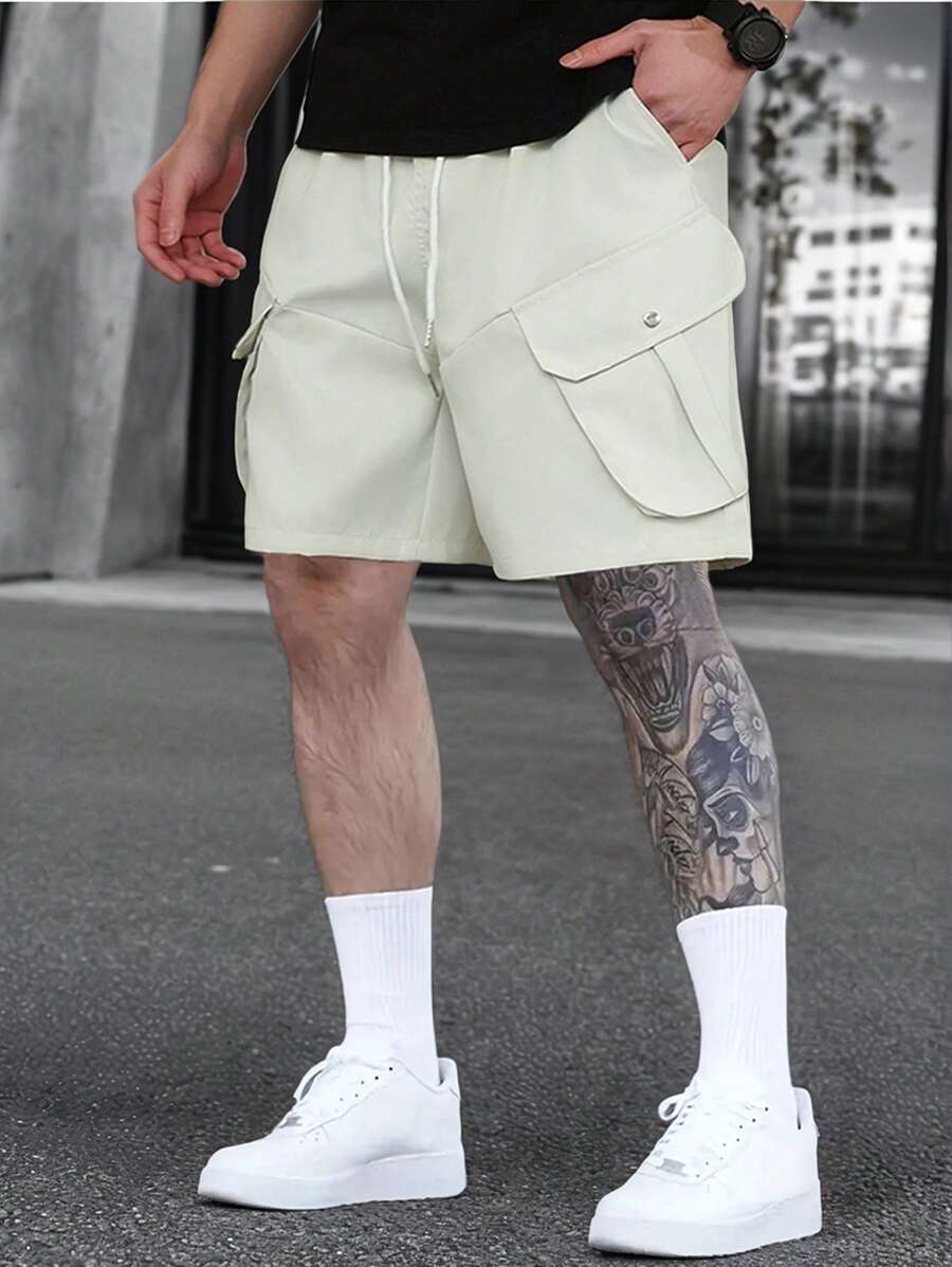 Manfinity Homme Quần short nam màu trơn phong cách đơn giản thường ngày mặc hàng ngày - trắng - Xem 1