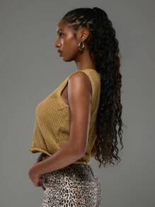 MUSERA Großer Knopfdetail Knopfverschluss ärmellose Strick Oberteil Häkel Oberteil Frühling Sommer