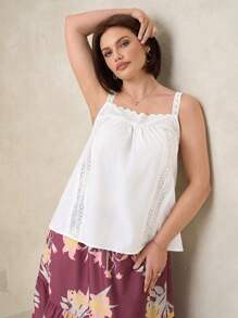 SHEIN Clasi Plus Size Women's Solid Color Loose Elegant Lace Camisole, Women's Summer Clothing, Summer Tops, Spaghetti Strap Tops, Fashionable Women, Elegant Linen, Carnival Clothing, Women's Holiday Clothing, Women's Beach Clothing, Beach Holiday Clothing