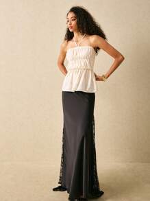 Poéselle 女式露背系带简约休闲迷你上衣 - 杏色 - 查看 6